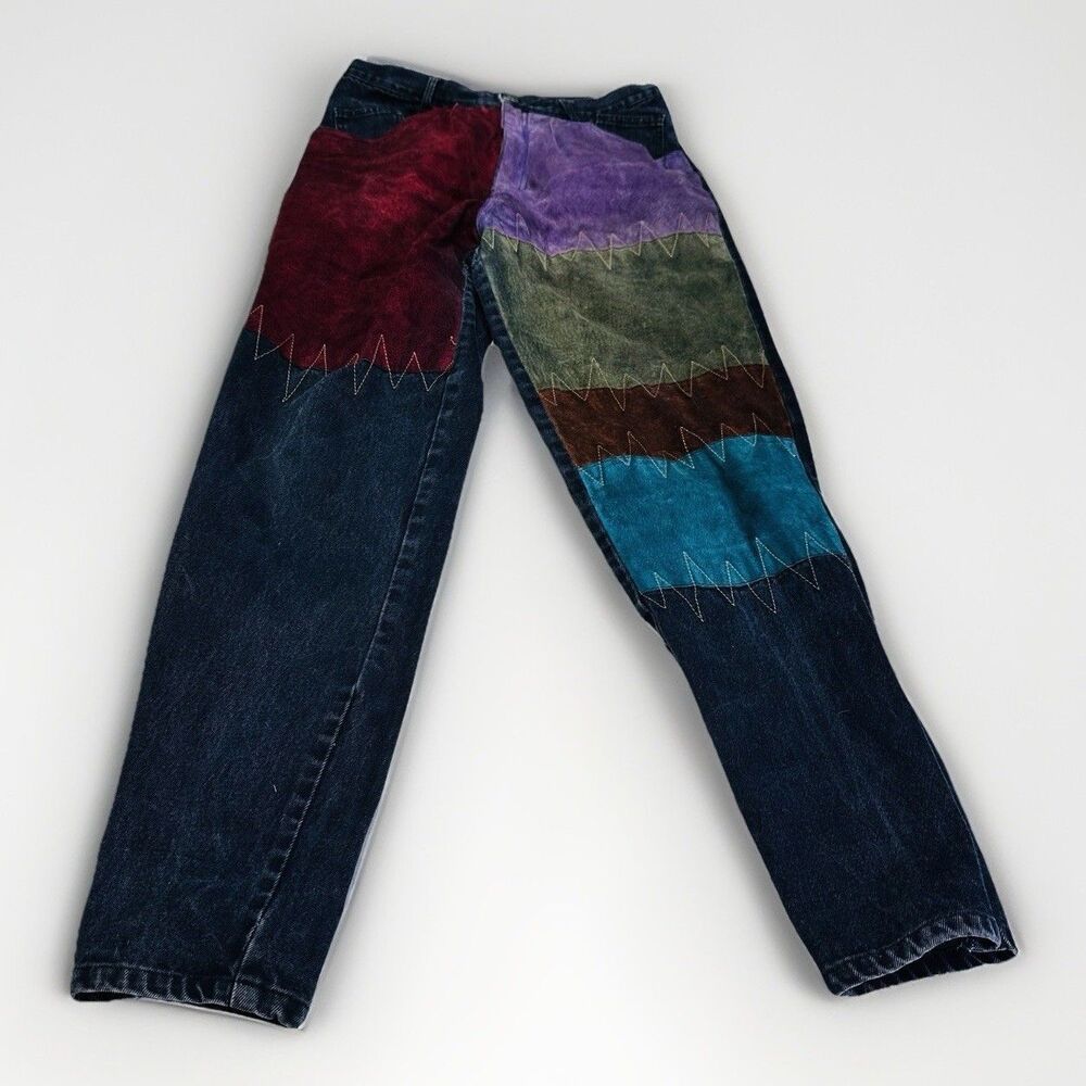 Machine Vintage Patchwork Jeans Suede Denim 90s Modified